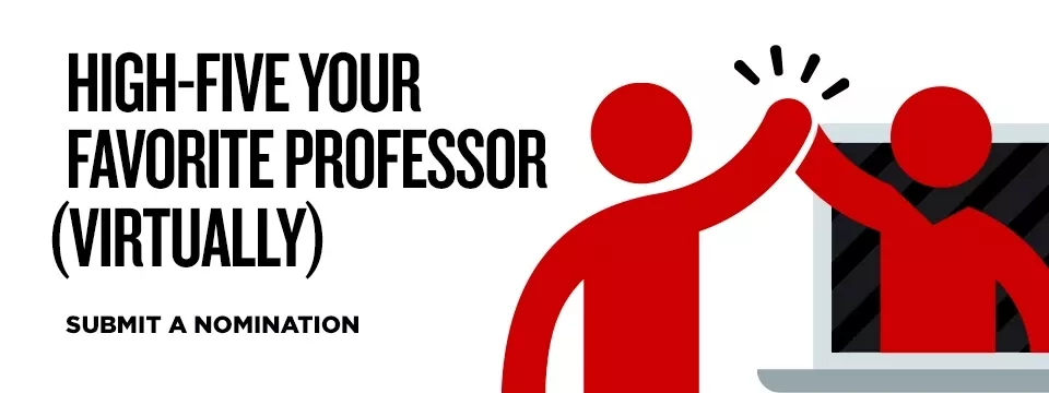 High-five your professor (virtually), submit a nomination, 2 people high-fiving icon