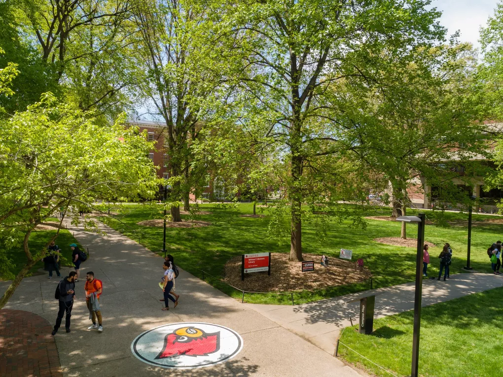 Ekstrom Library and Quad with students