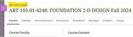 Course ID highlighted in Blackboard example course